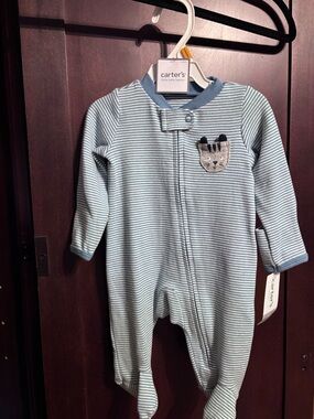 NWT Carter's Light Blue & White Striped Footed One-Piece Onesie